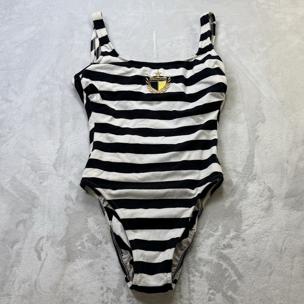 Vintage Sirena Nautical Stripe High Cut One Piece Swimsuit Women's Size 10 USA